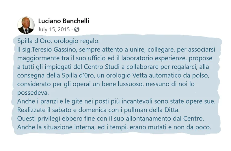Facebook post by Luciano Banchelli, 15 July 2015, about the Spilla d&rsquo;Oro and the Logos 27