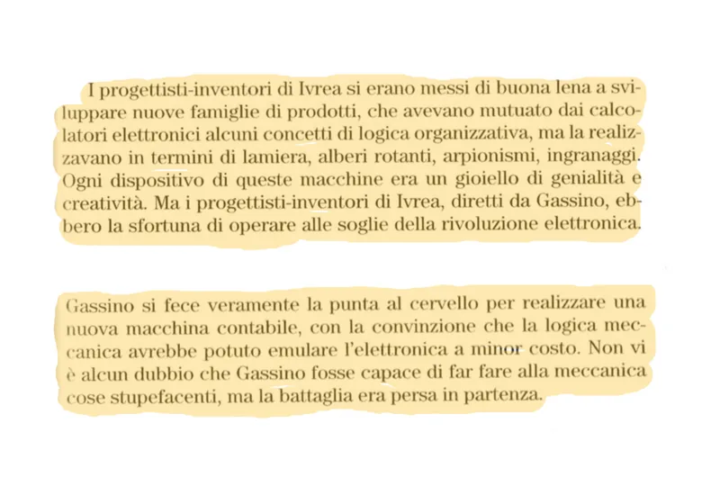 Page from Elserino Piol’s book, with the passage on the Logos and Gassino’s work